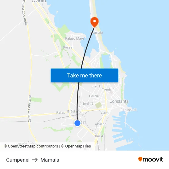 Cumpenei to Mamaia map