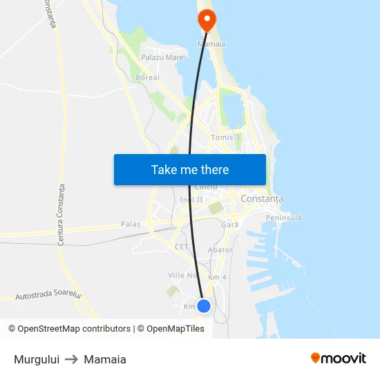 Murgului to Mamaia map