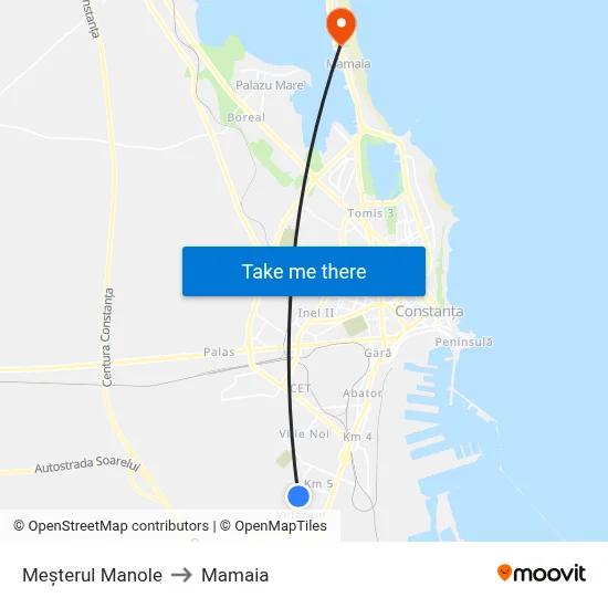 Meșterul Manole to Mamaia map