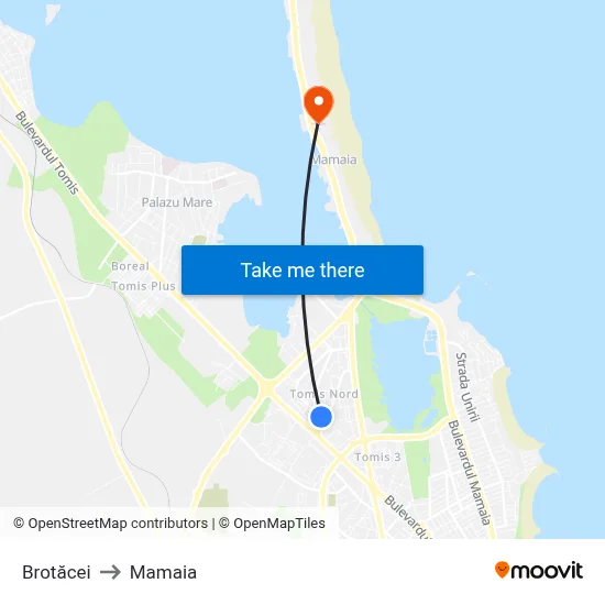 Brotăcei to Mamaia map