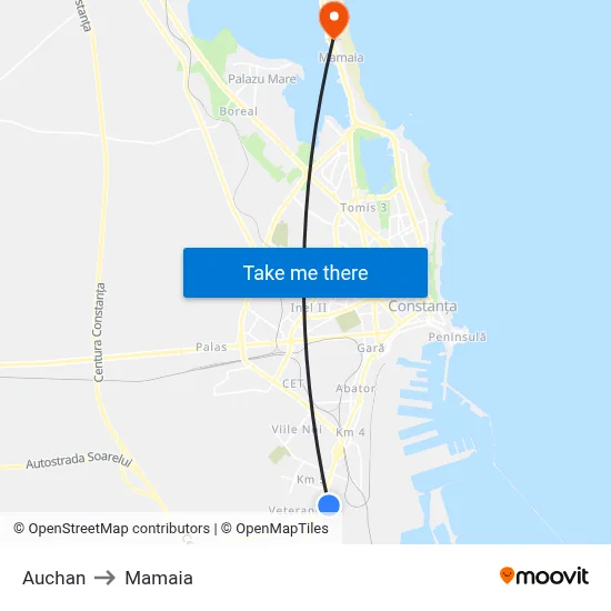 Auchan to Mamaia map