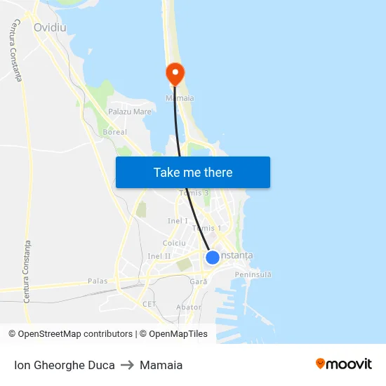 Ion Gheorghe Duca to Mamaia map