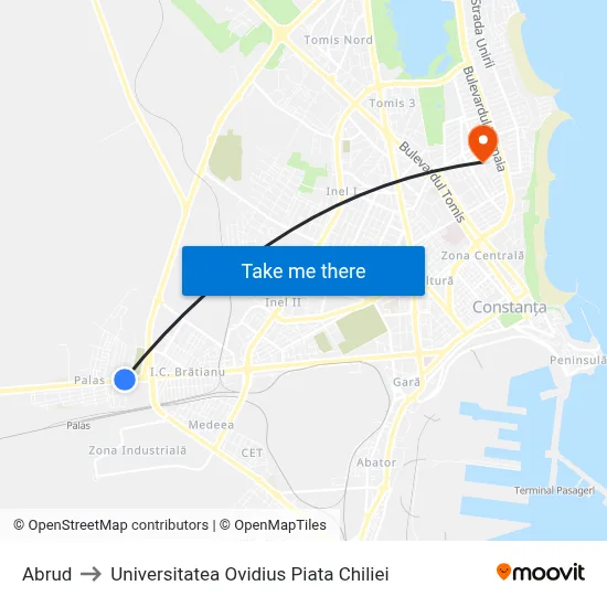 Abrud to Universitatea Ovidius Piata Chiliei map