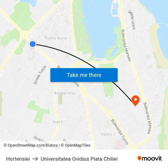 Hortensiei to Universitatea Ovidius Piata Chiliei map