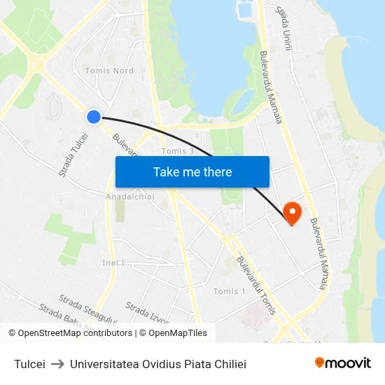 Tulcei to Universitatea Ovidius Piata Chiliei map