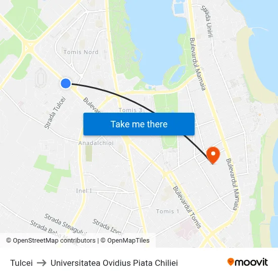 Tulcei to Universitatea Ovidius Piata Chiliei map