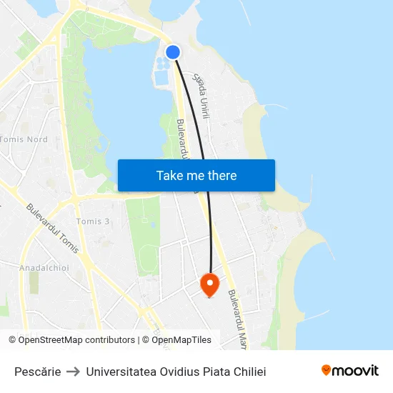 Pescărie to Universitatea Ovidius Piata Chiliei map