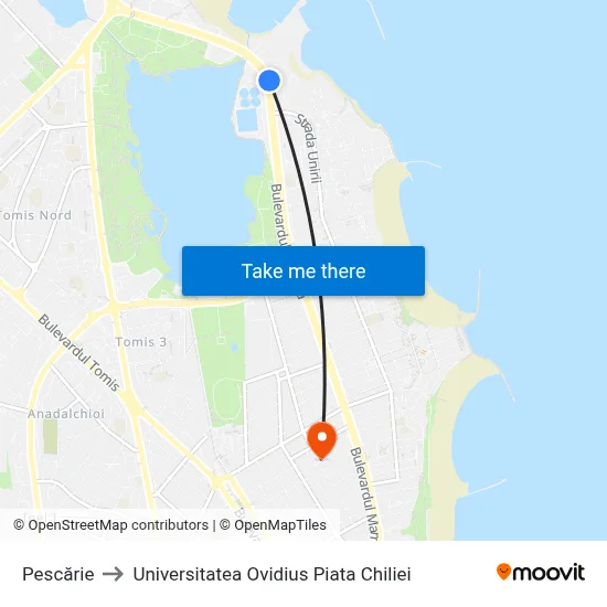 Pescărie to Universitatea Ovidius Piata Chiliei map