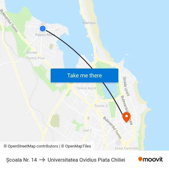 Școala Nr. 14 to Universitatea Ovidius Piata Chiliei map
