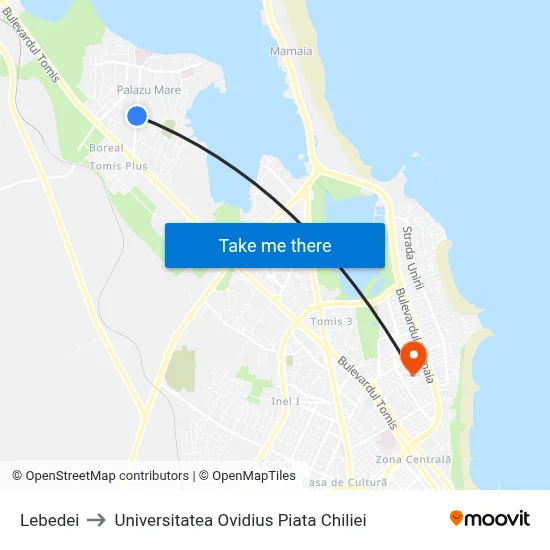 Lebedei to Universitatea Ovidius Piata Chiliei map
