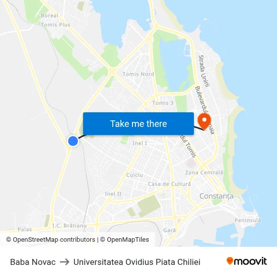 Baba Novac to Universitatea Ovidius Piata Chiliei map
