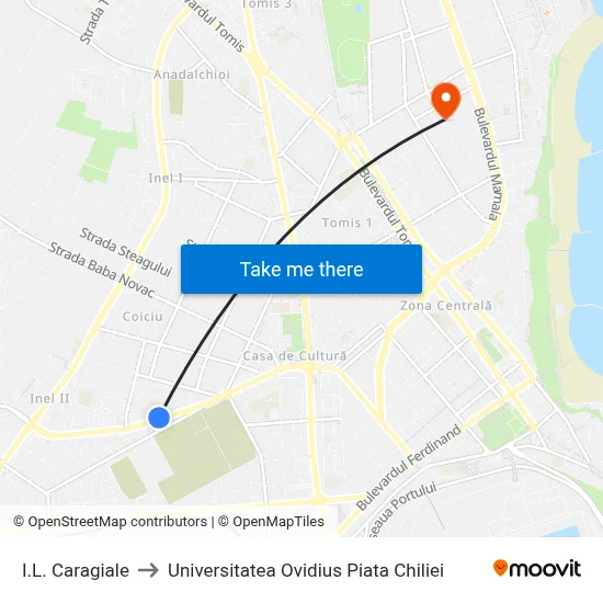 I.L. Caragiale to Universitatea Ovidius Piata Chiliei map