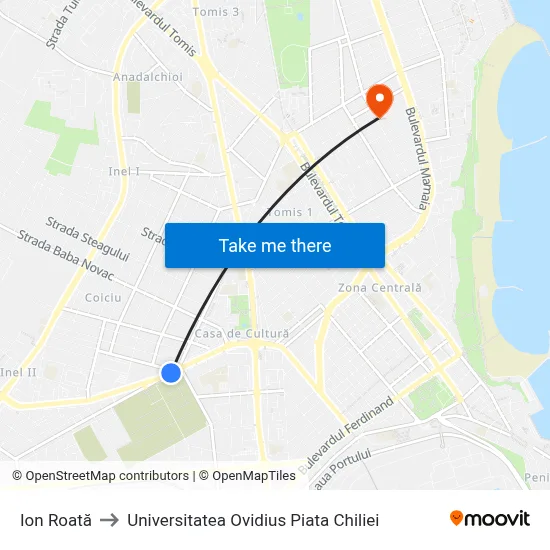 Ion Roată to Universitatea Ovidius Piata Chiliei map