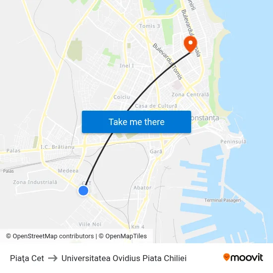 Piaţa Cet to Universitatea Ovidius Piata Chiliei map