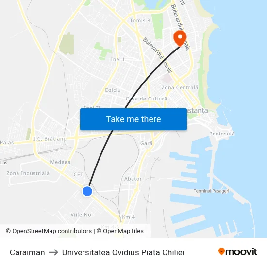 Caraiman to Universitatea Ovidius Piata Chiliei map