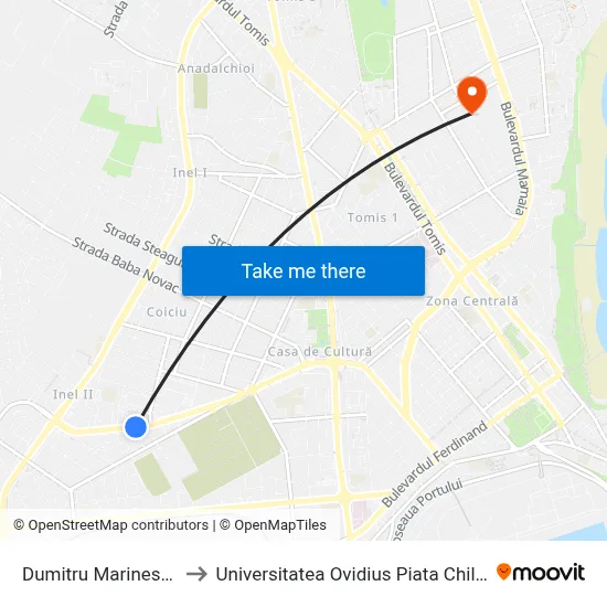 Dumitru Marinescu to Universitatea Ovidius Piata Chiliei map