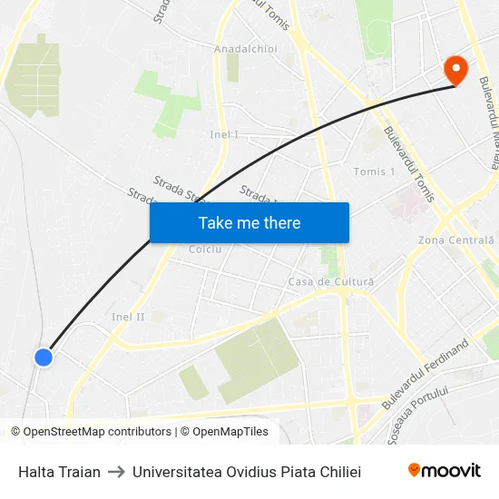 Halta Traian to Universitatea Ovidius Piata Chiliei map