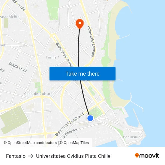 Fantasio to Universitatea Ovidius Piata Chiliei map
