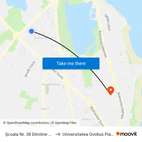 Școala Nr. 38 Dimitrie Cantemir to Universitatea Ovidius Piata Chiliei map