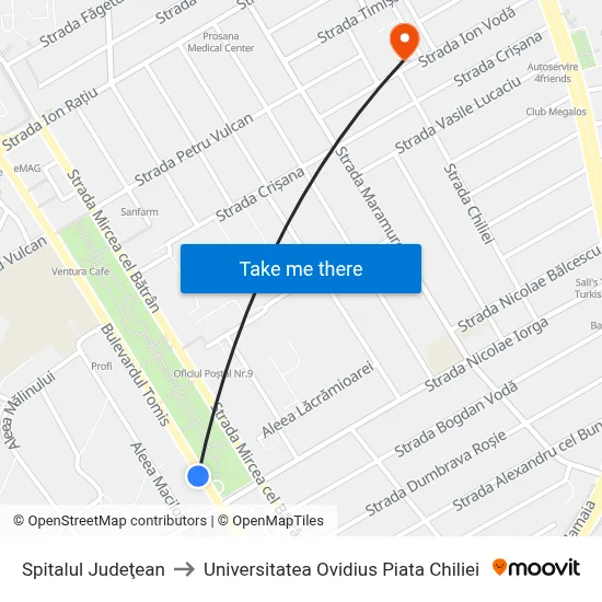 Spitalul Judeţean to Universitatea Ovidius Piata Chiliei map