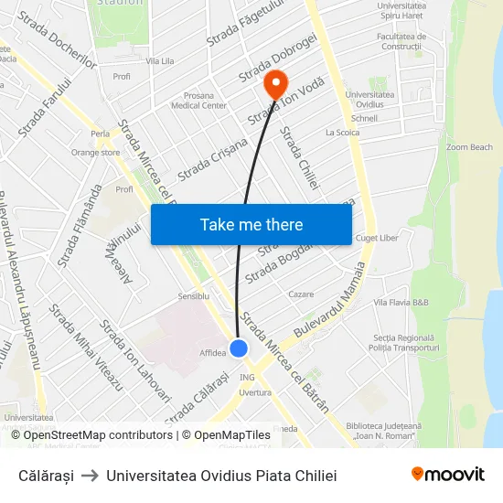 Călărași to Universitatea Ovidius Piata Chiliei map