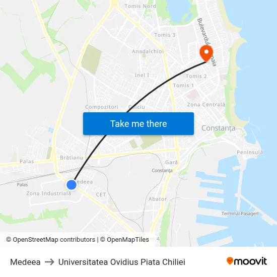 Medeea to Universitatea Ovidius Piata Chiliei map