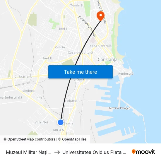 Muzeul Militar Național to Universitatea Ovidius Piata Chiliei map