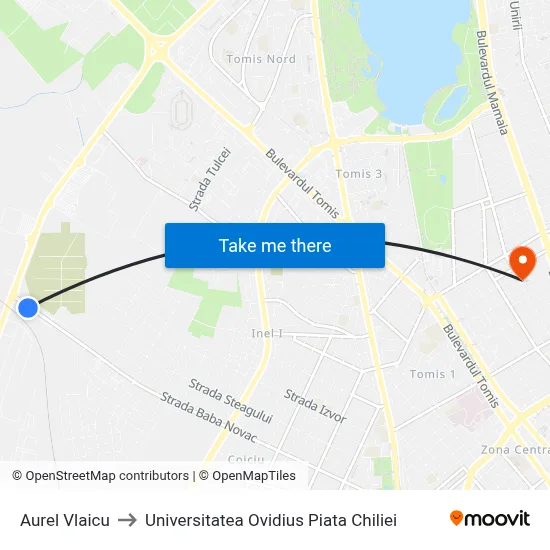 Aurel Vlaicu to Universitatea Ovidius Piata Chiliei map
