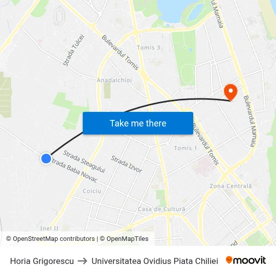 Horia Grigorescu to Universitatea Ovidius Piata Chiliei map