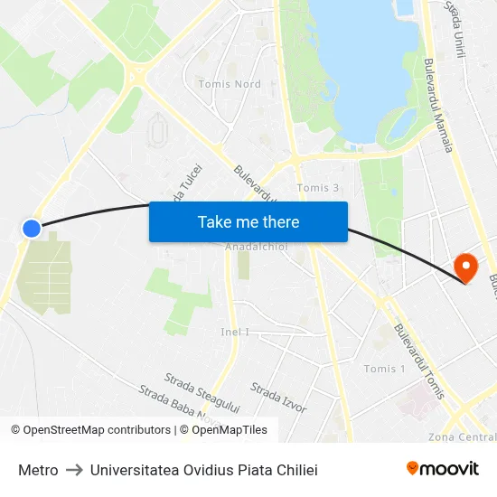 Metro to Universitatea Ovidius Piata Chiliei map