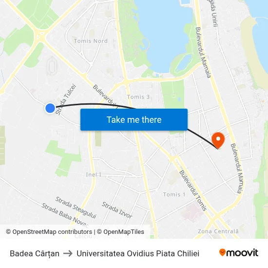 Badea Cârțan to Universitatea Ovidius Piata Chiliei map