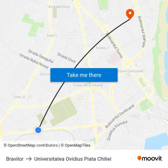 Bravilor to Universitatea Ovidius Piata Chiliei map