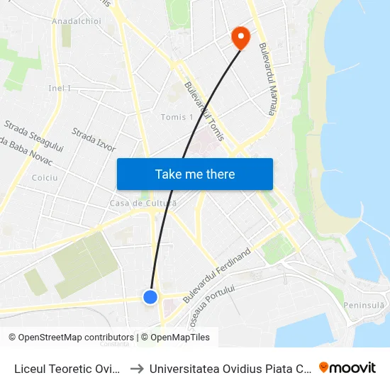 Liceul Teoretic Ovidius to Universitatea Ovidius Piata Chiliei map