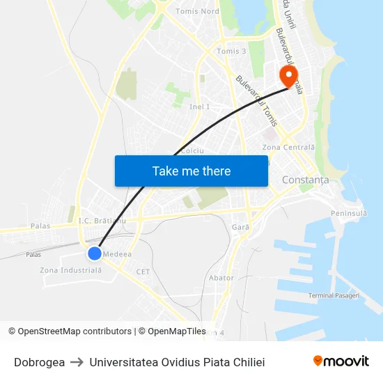 Dobrogea to Universitatea Ovidius Piata Chiliei map