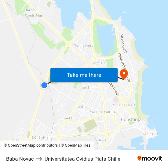 Baba Novac to Universitatea Ovidius Piata Chiliei map