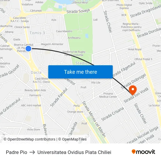 Padre Pio to Universitatea Ovidius Piata Chiliei map