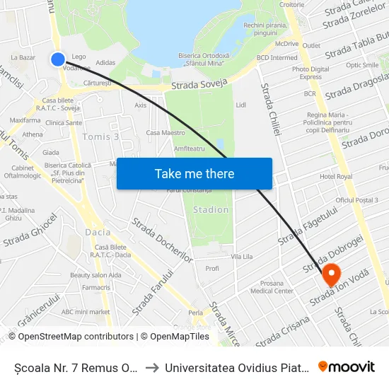 Școala Nr. 7 Remus Opreanu to Universitatea Ovidius Piata Chiliei map