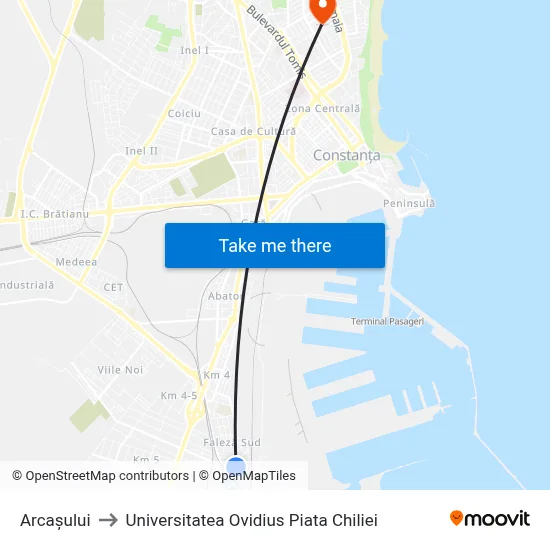 Arcașului to Universitatea Ovidius Piata Chiliei map
