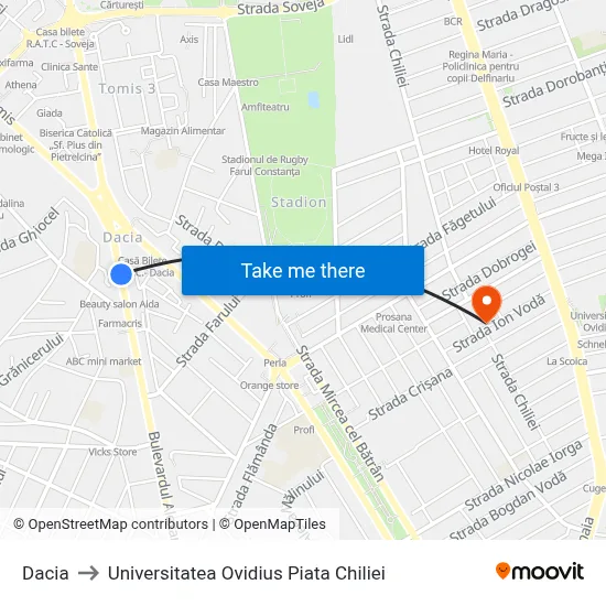 Dacia to Universitatea Ovidius Piata Chiliei map