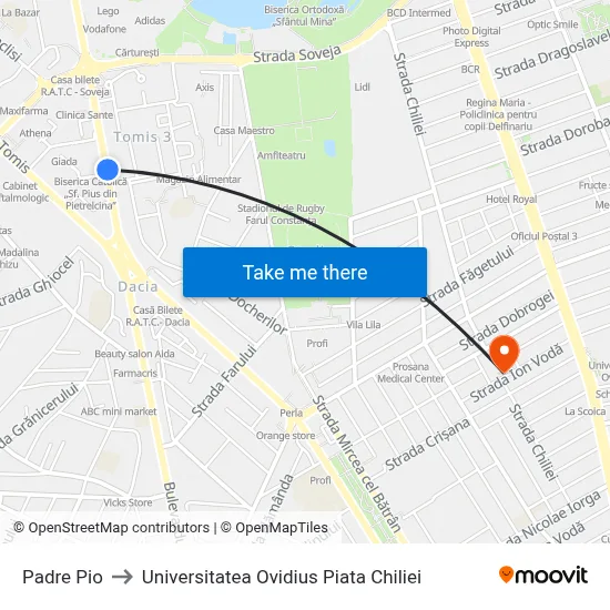 Padre Pio to Universitatea Ovidius Piata Chiliei map