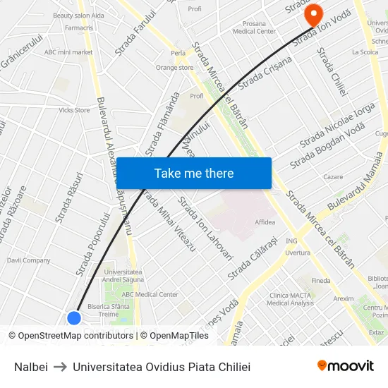 Nalbei to Universitatea Ovidius Piata Chiliei map