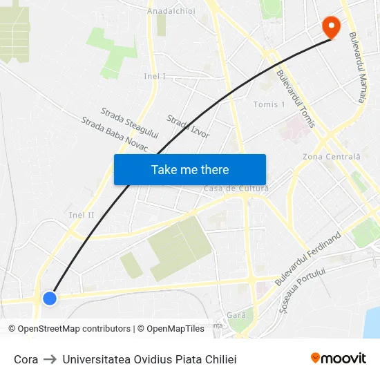 Cora to Universitatea Ovidius Piata Chiliei map