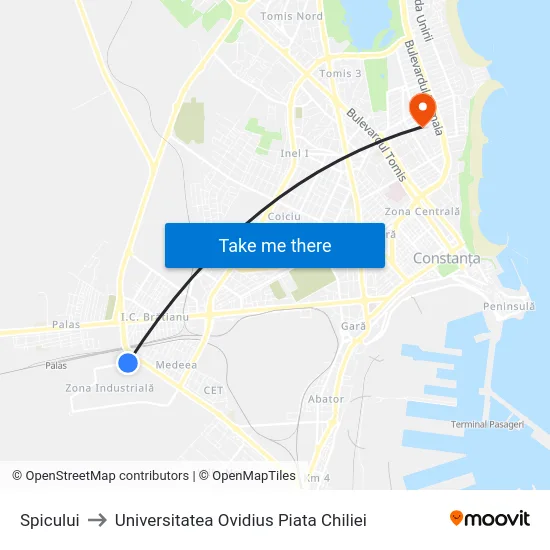 Spicului to Universitatea Ovidius Piata Chiliei map