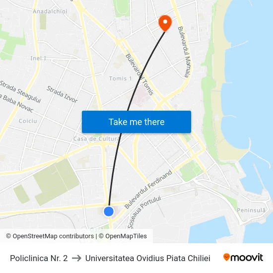 Policlinica Nr. 2 to Universitatea Ovidius Piata Chiliei map