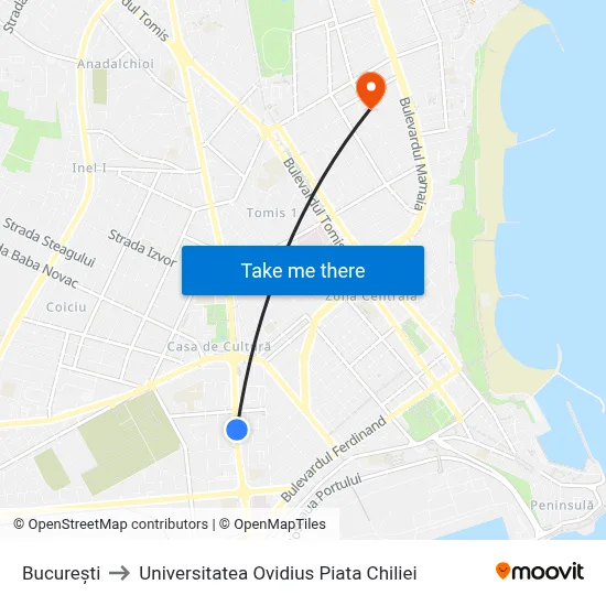 București to Universitatea Ovidius Piata Chiliei map