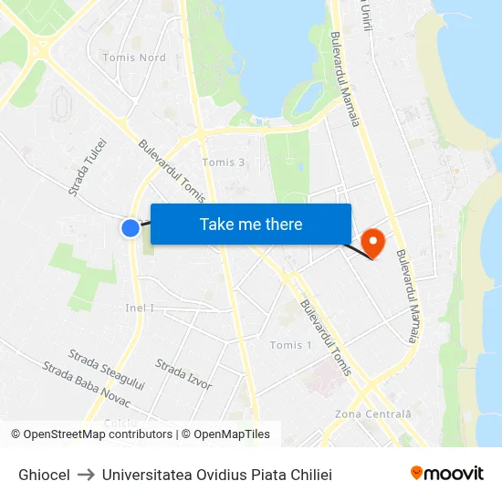 Ghiocel to Universitatea Ovidius Piata Chiliei map