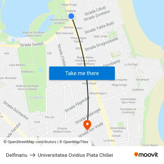 Delfinariu to Universitatea Ovidius Piata Chiliei map