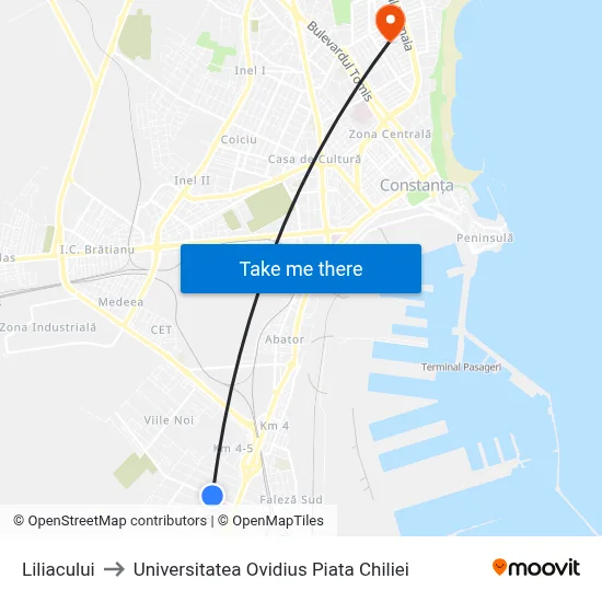 Liliacului to Universitatea Ovidius Piata Chiliei map