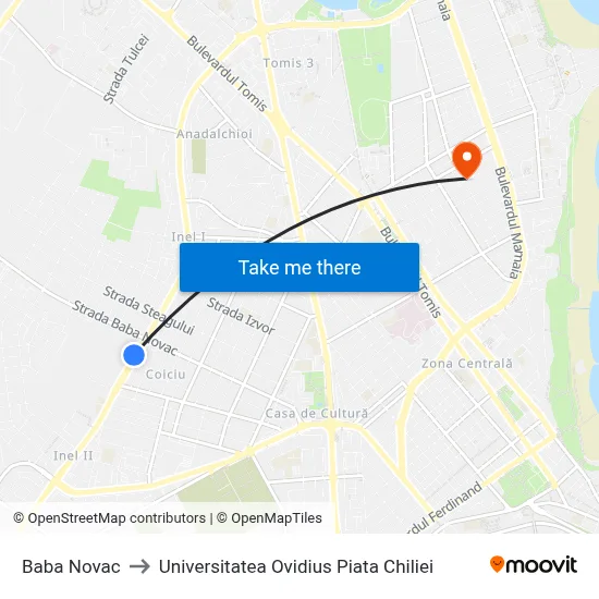 Baba Novac to Universitatea Ovidius Piata Chiliei map