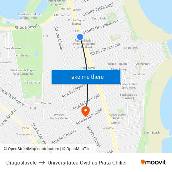 Dragoslavele to Universitatea Ovidius Piata Chiliei map